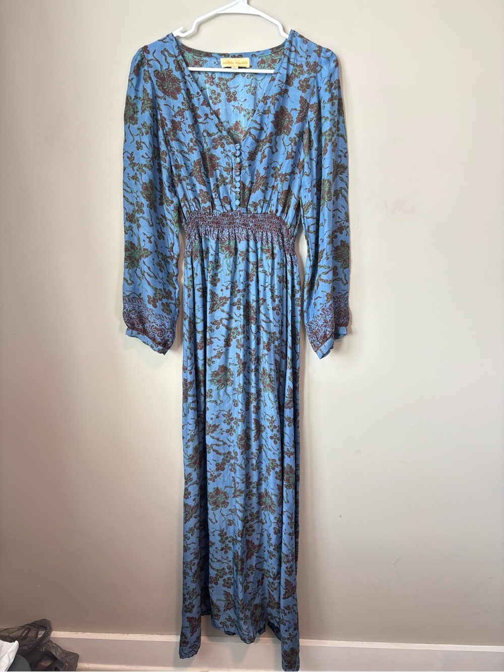 Natalie Martin Floral Maxi Blue Dress 100% Silk size XS/S - Picture 2 of 7